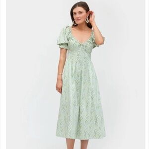 Hill House Home Ophelia Dress Eucalyptus Floral Green Midi Dress Cottagecore